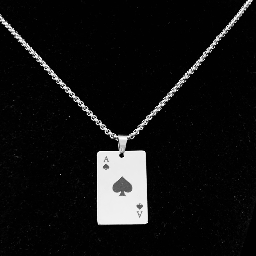 Poker Playing Card Ace of Spades (Black) Titanium Steel chain necklace - Picture 2 of 5